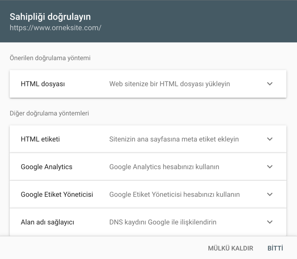 search console doğrulama