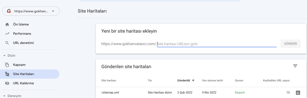 search console site haritalar