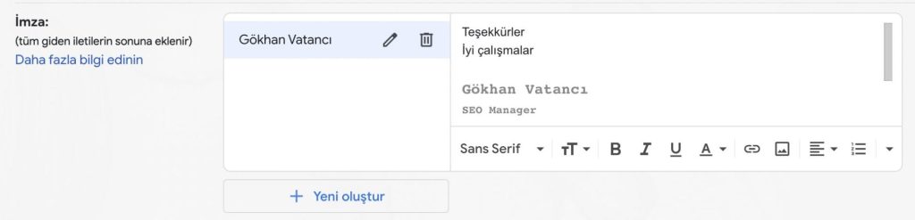 gMail İmza Örnek